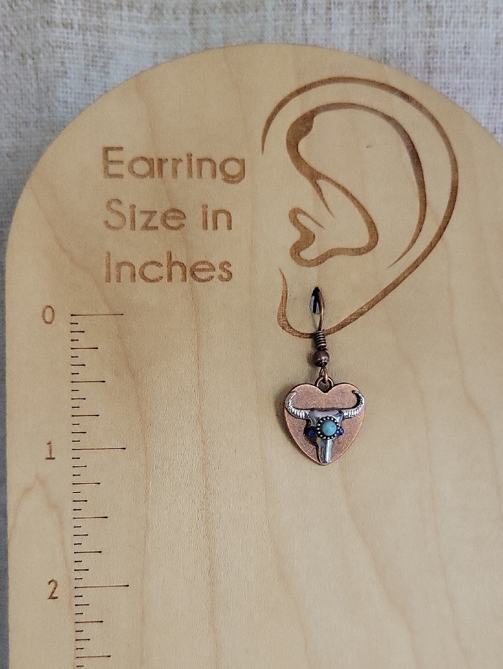 Turquoise Accent Copper Heart Longhorn Earrings - Women Jewelry - Picture 4 of 6